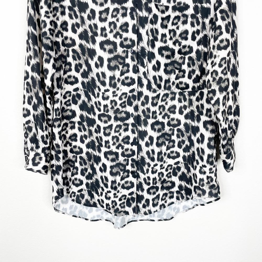 2/$30 ZARA Leopard Tunic Button-Down Blouse Black Chest Pocket Long Sleeve #5387 - Picture 6 of 10